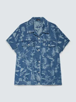 Camicia in denim con motivo jacquard foliage