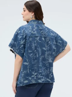 Camicia in denim con motivo jacquard foliage