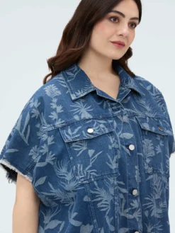 Camicia in denim con motivo jacquard foliage
