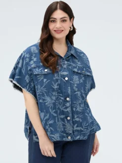 Camicia in denim con motivo jacquard foliage