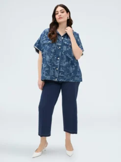 Camicia in denim con motivo jacquard foliage