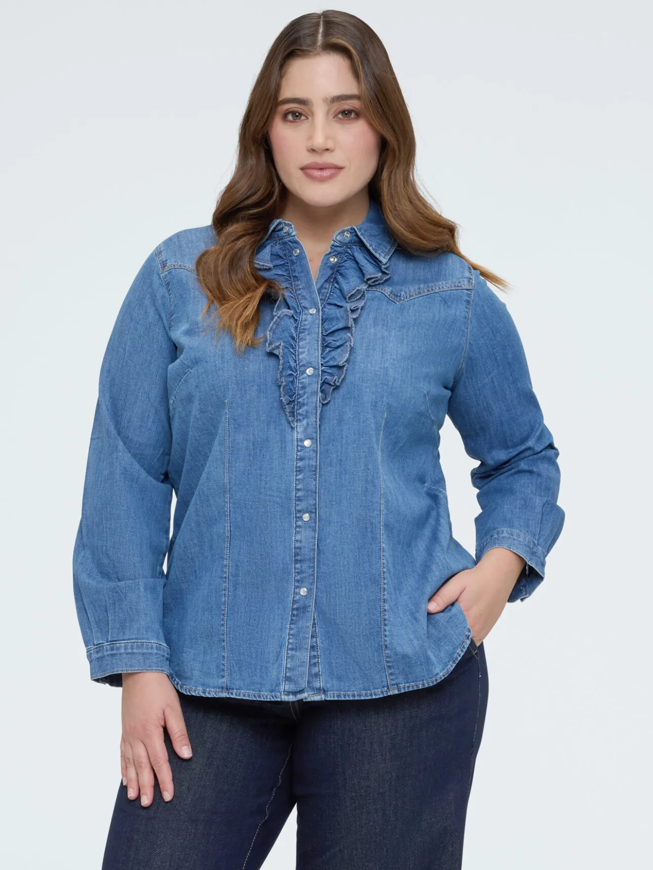Camicia in denim con rouches