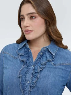 Camicia in denim con rouches