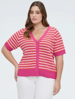 Cardigan a righe in misto cotone