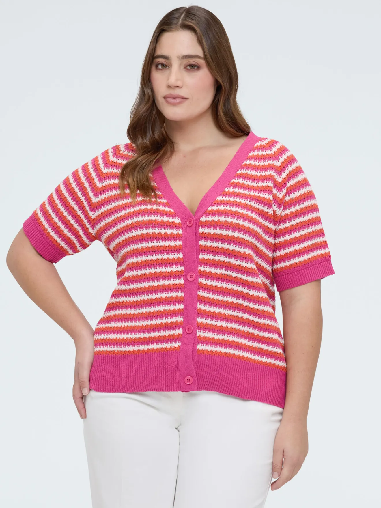 Cardigan a righe in misto cotone