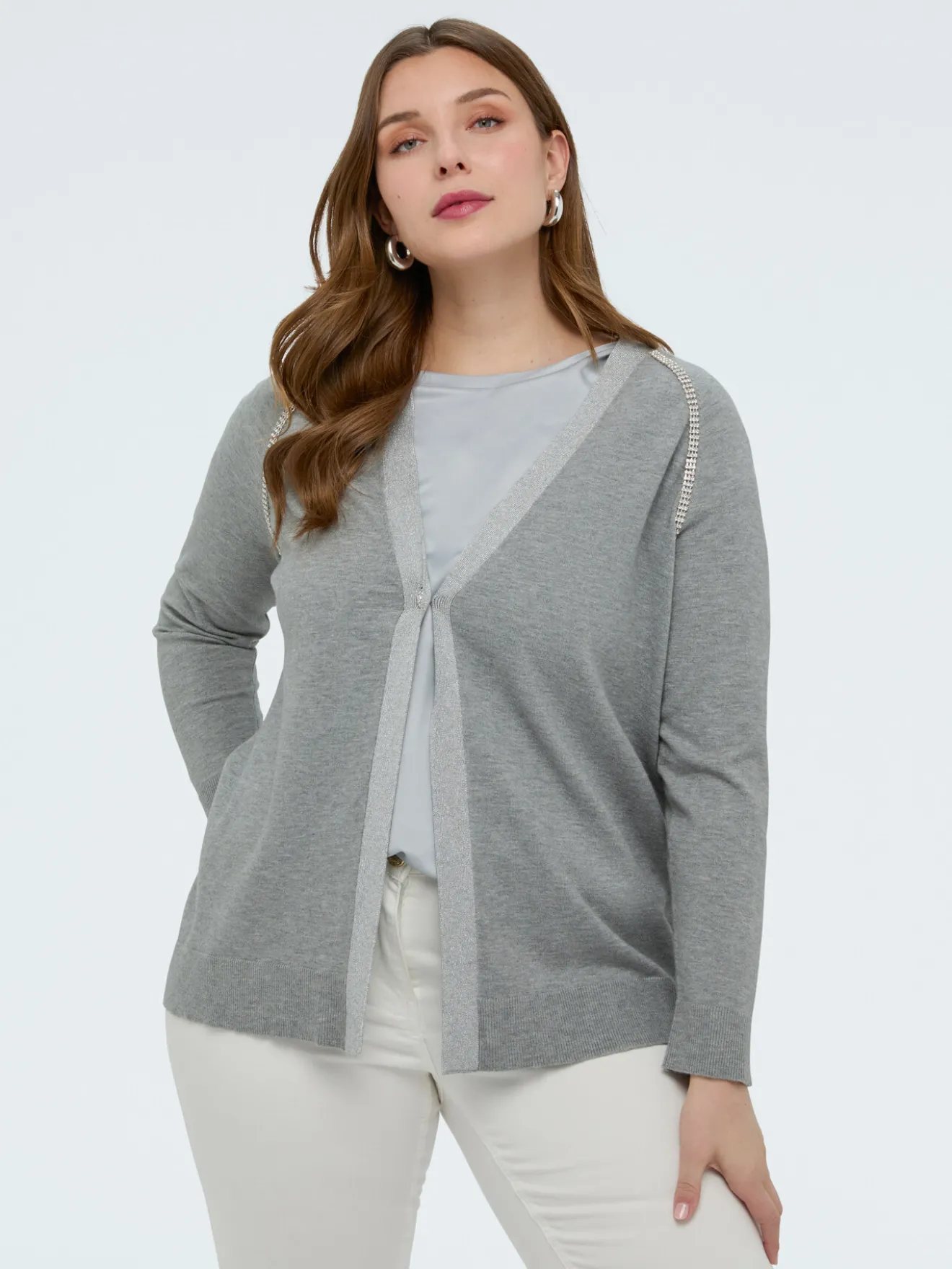 Cardigan in maglia fine con applicazioni crystal