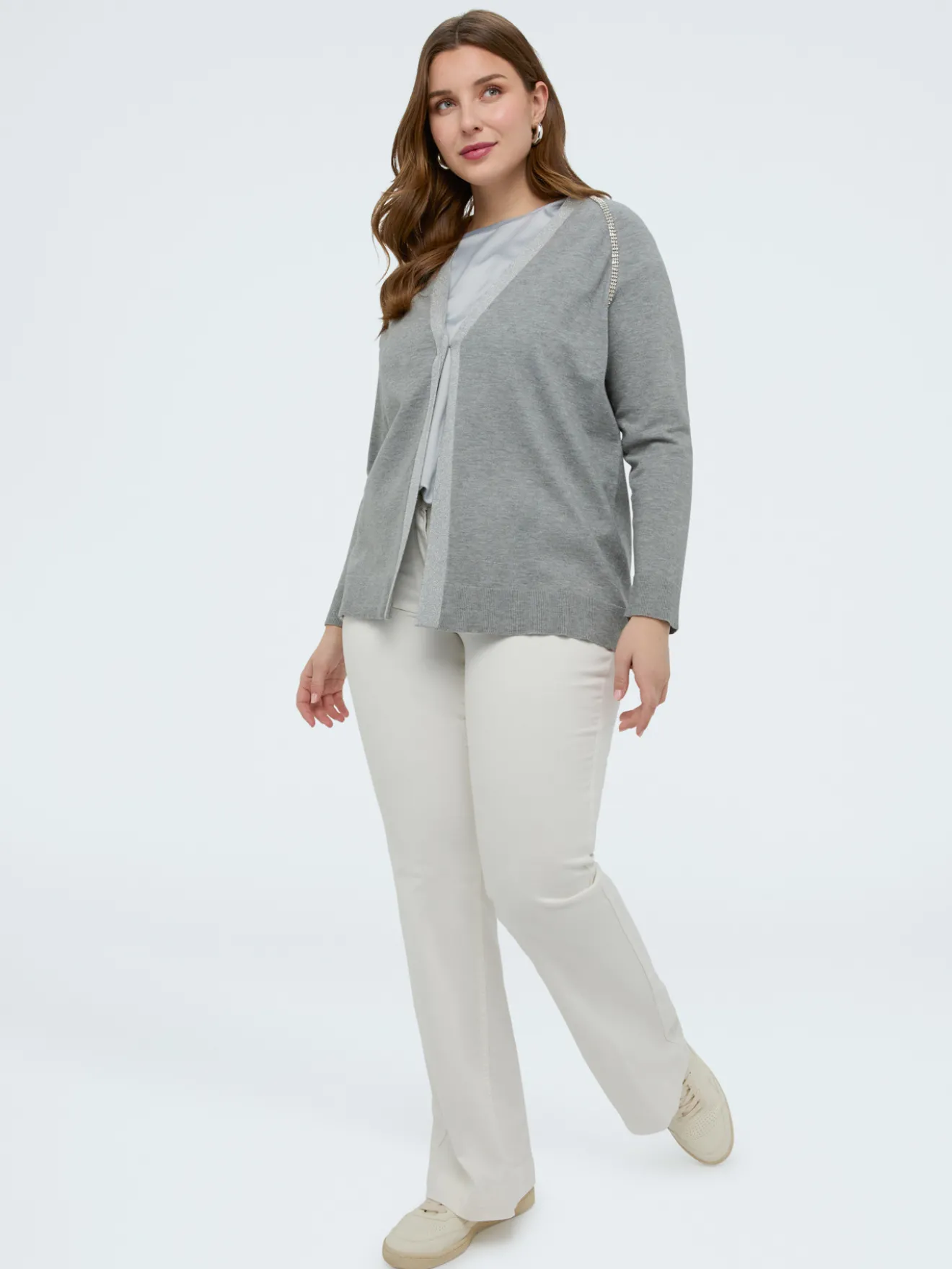 Cardigan in maglia fine con applicazioni crystal