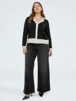 Cardigan in maglia fine con profili a contrasto