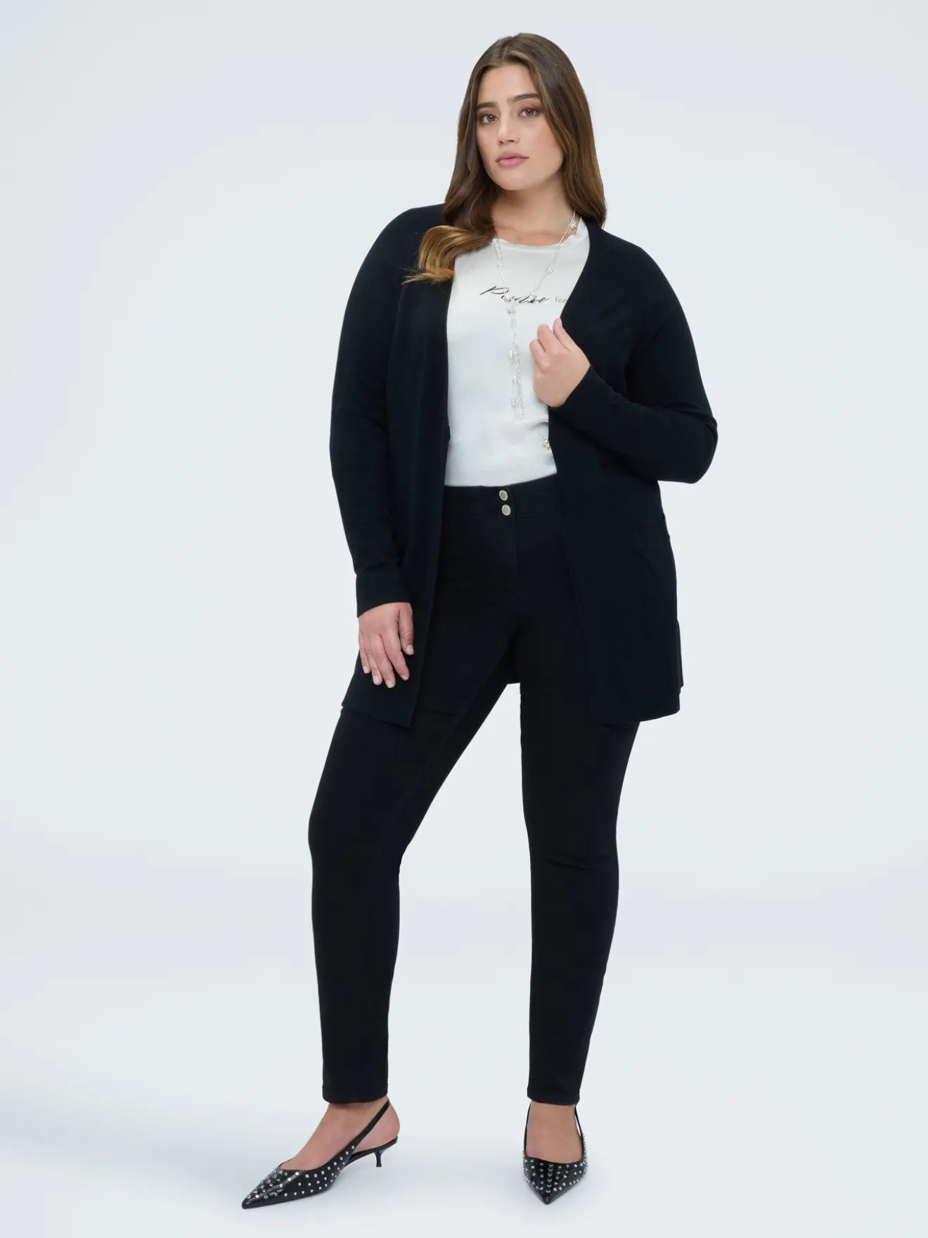 Cardigan lungo con scollo a V in maglia fine
