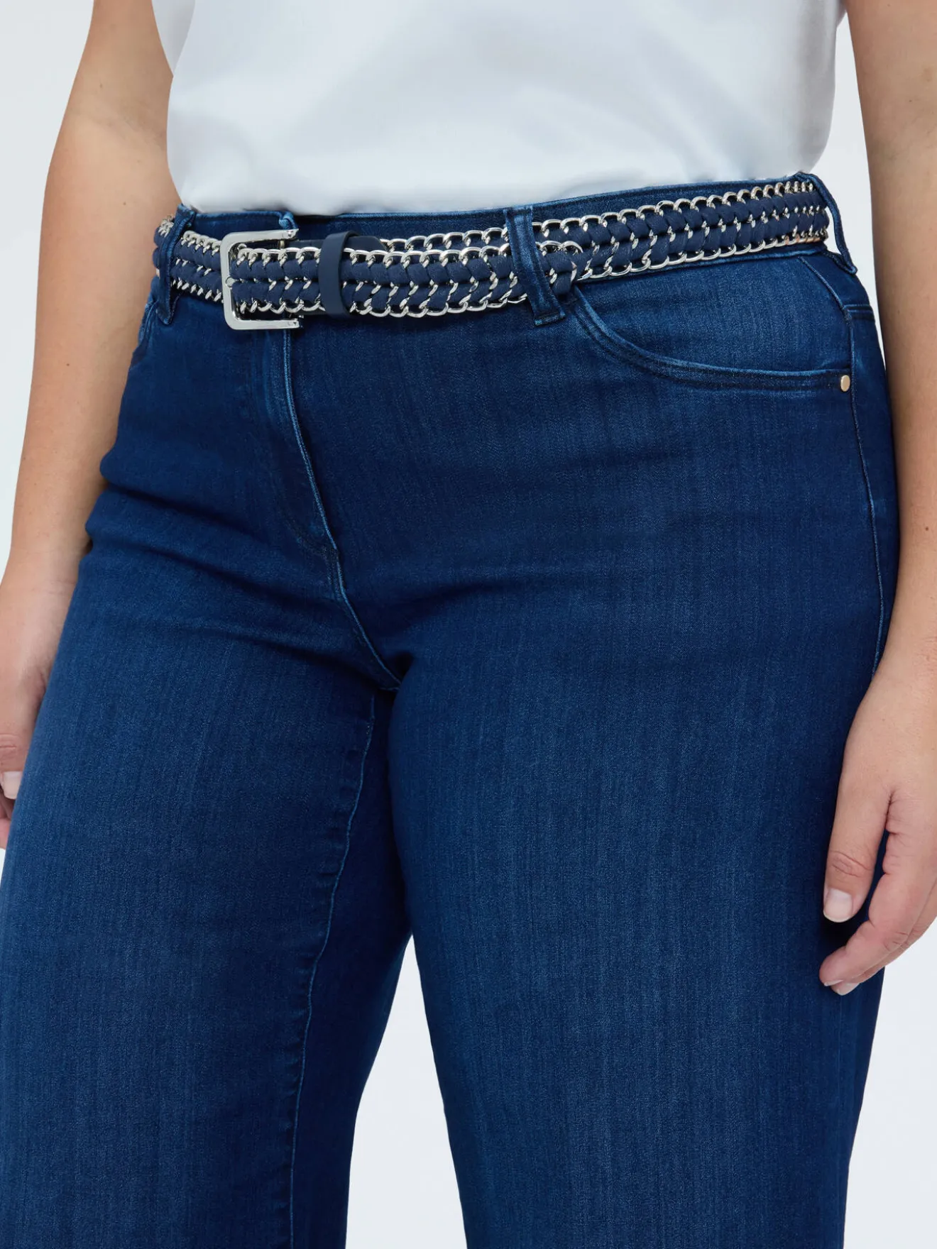 Cintura con fibbia tessuto intrecciato e catena