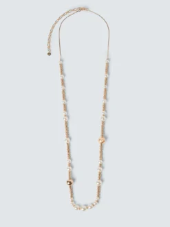 Collana lunga con perle e elementi dorati