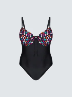 Costume intero con coppe a balconcino e pois