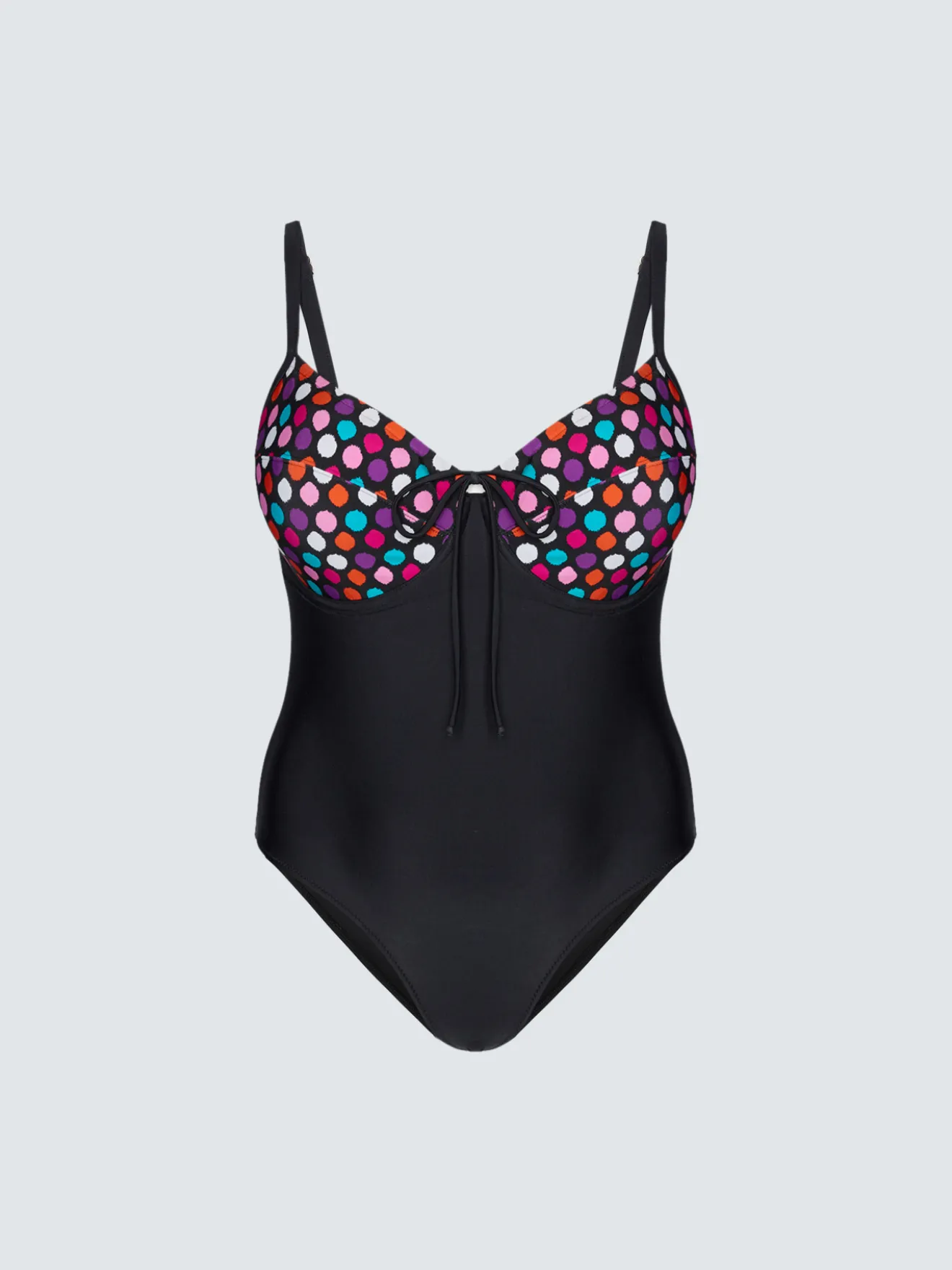 Costume intero con coppe a balconcino e pois
