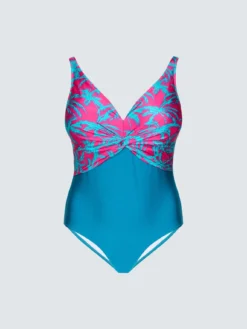 Costume intero incrociato stampa tropicale