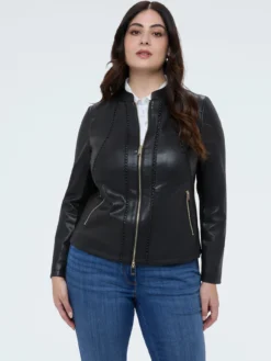 Giacca biker con dettagli intrecciati e inserti stretch