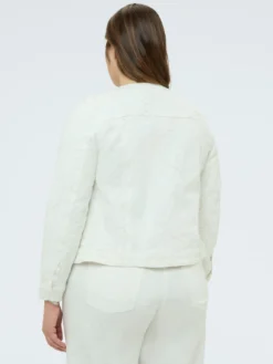 Giacca in denim bianco con ricamo floreale