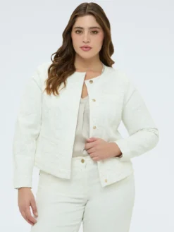 Giacca in denim bianco con ricamo floreale