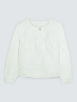 Giacca in denim bianco con ricamo floreale