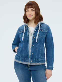 Giacca in denim con cappuccio in felpa staccabile