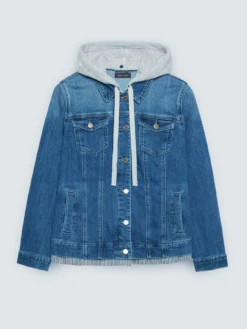 Giacca in denim con cappuccio in felpa staccabile