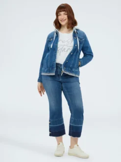 Giacca in denim con cappuccio in felpa staccabile