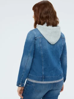 Giacca in denim con cappuccio in felpa staccabile