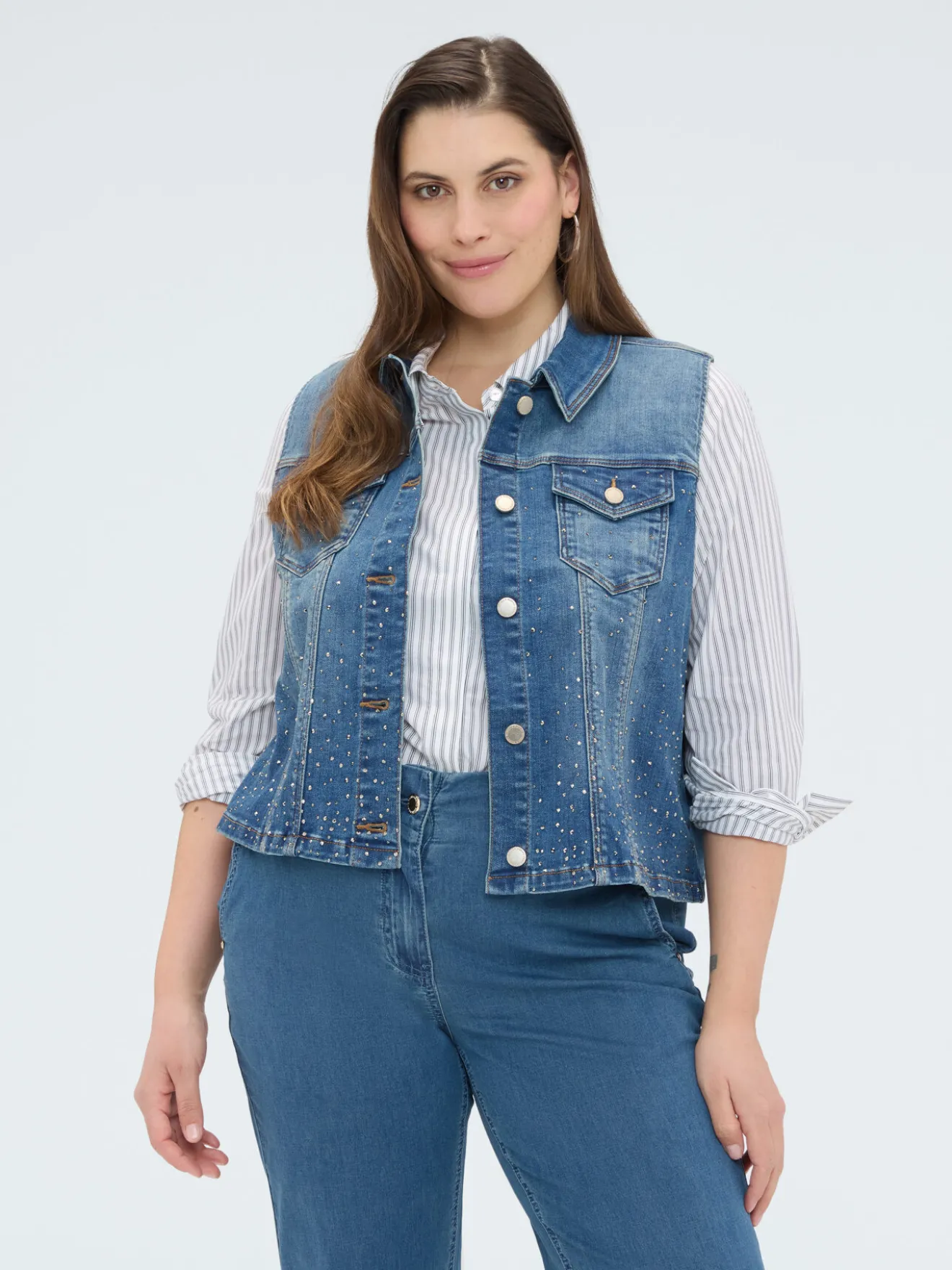 Gilet in denim con strass