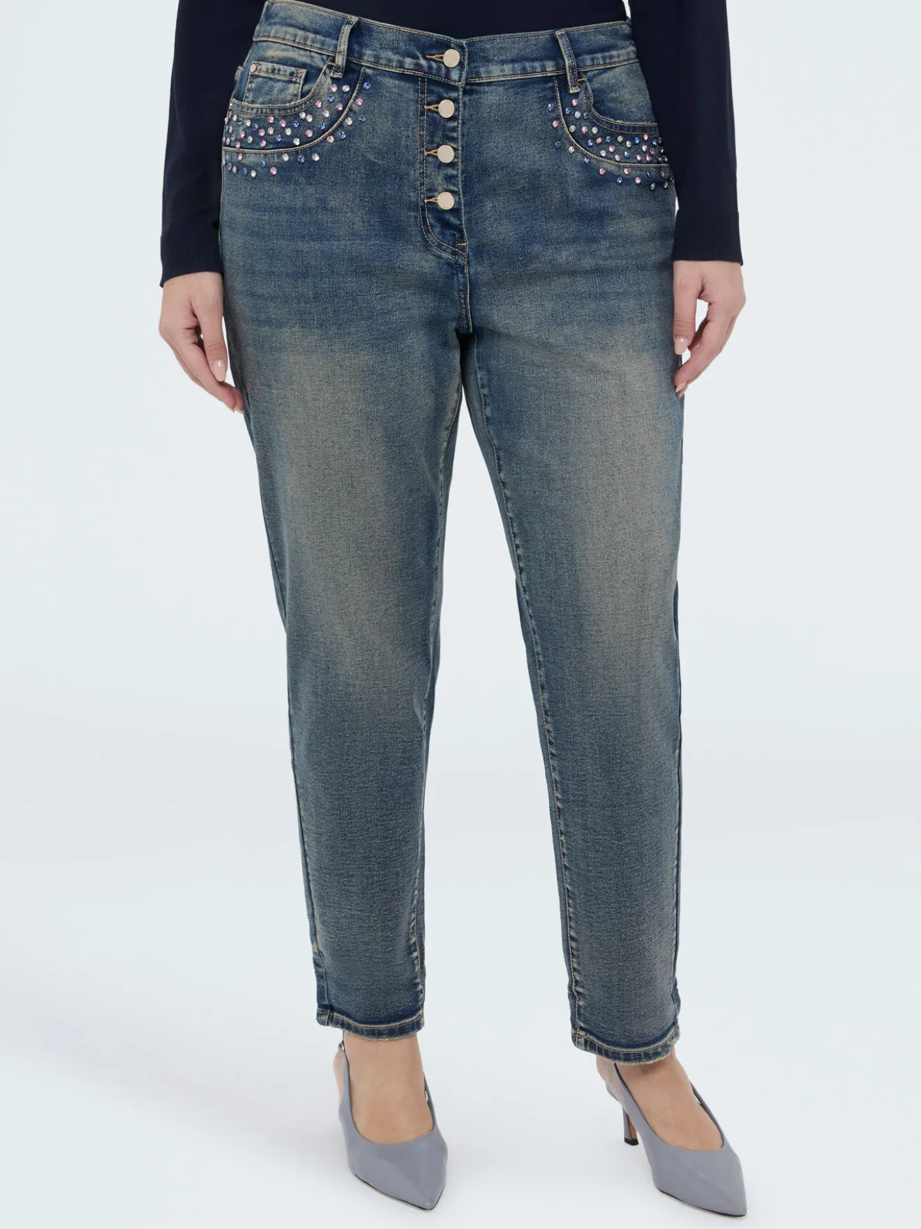 Jeans Barrel con punti luce colorati