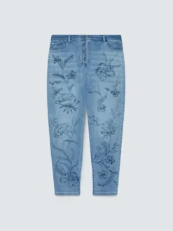 Jeans Barrel con ricamo floreale