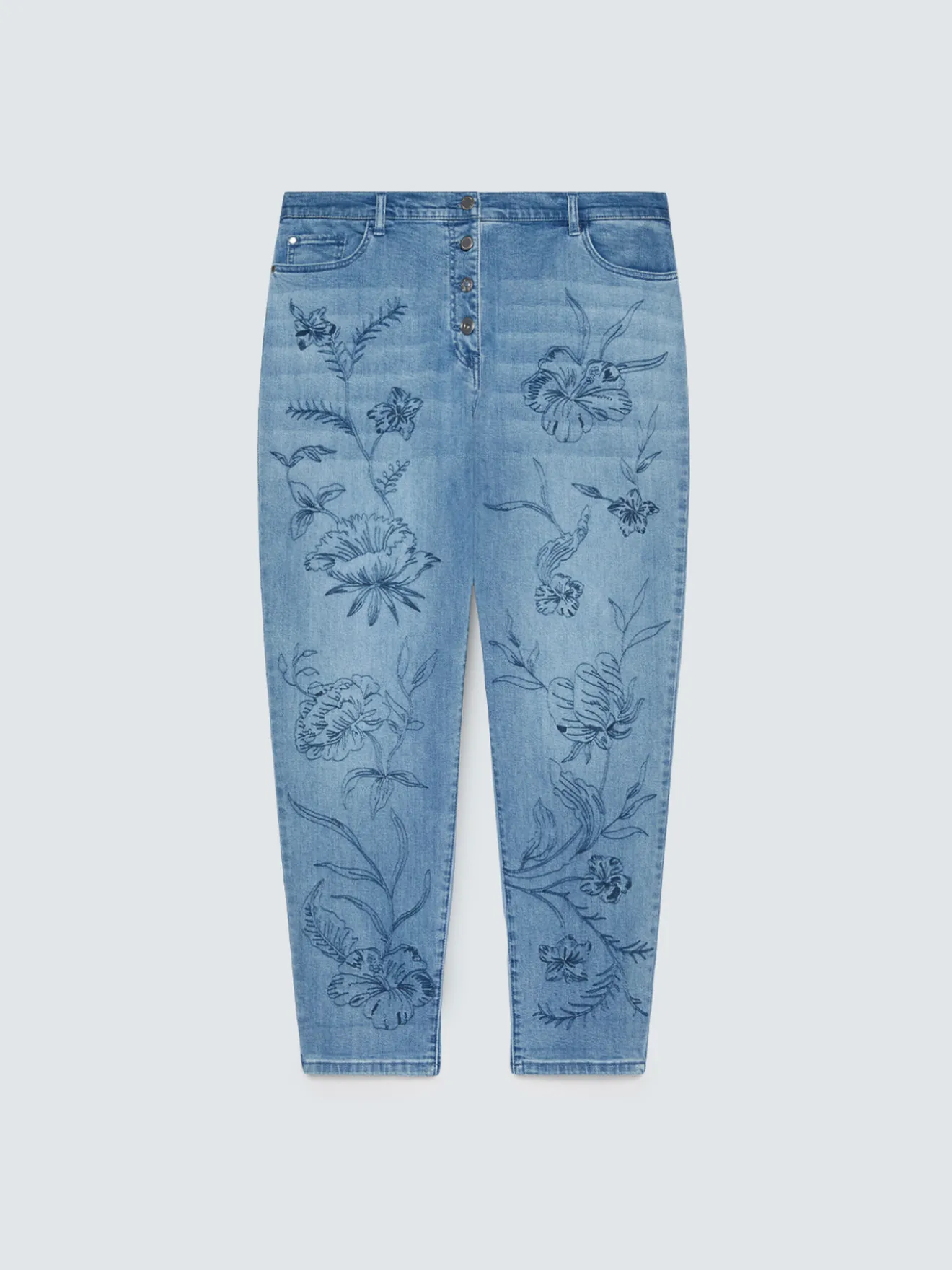Jeans Barrel con ricamo floreale