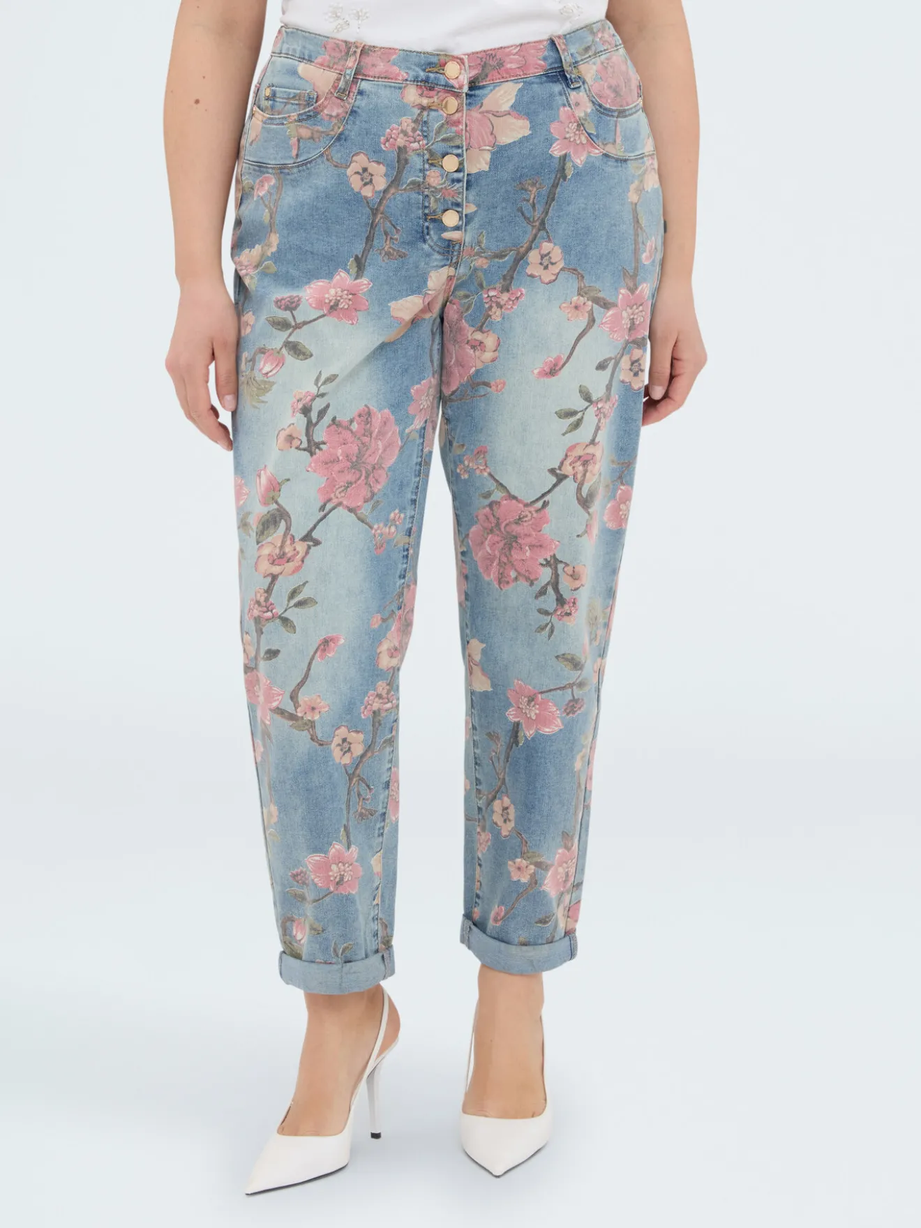 Jeans Barrel con stampa floreale