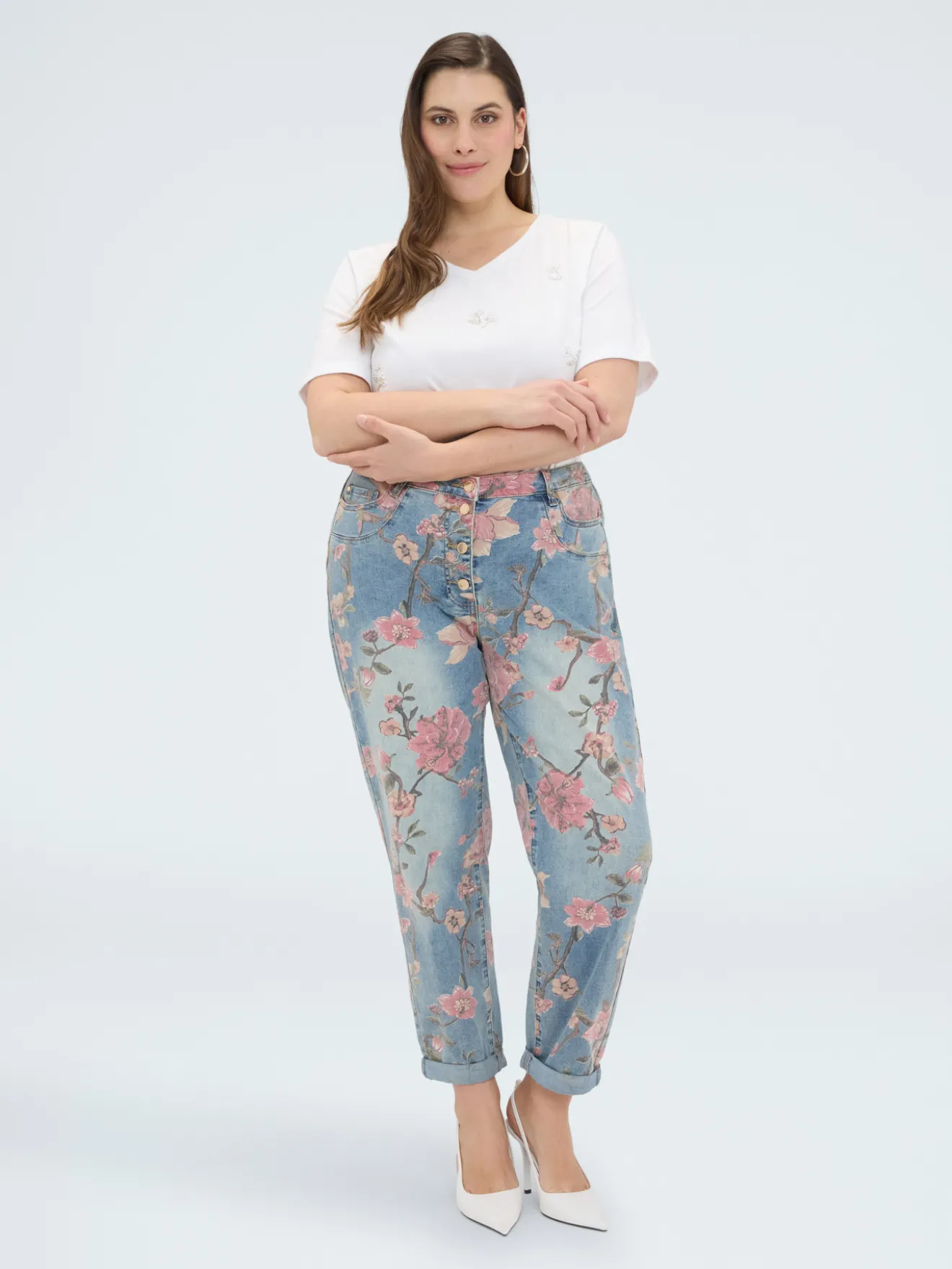 Jeans Barrel con stampa floreale