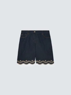 Jeans bermuda con ricamo san gallo