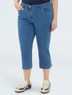 Jeans cropped in denim con spacchetti