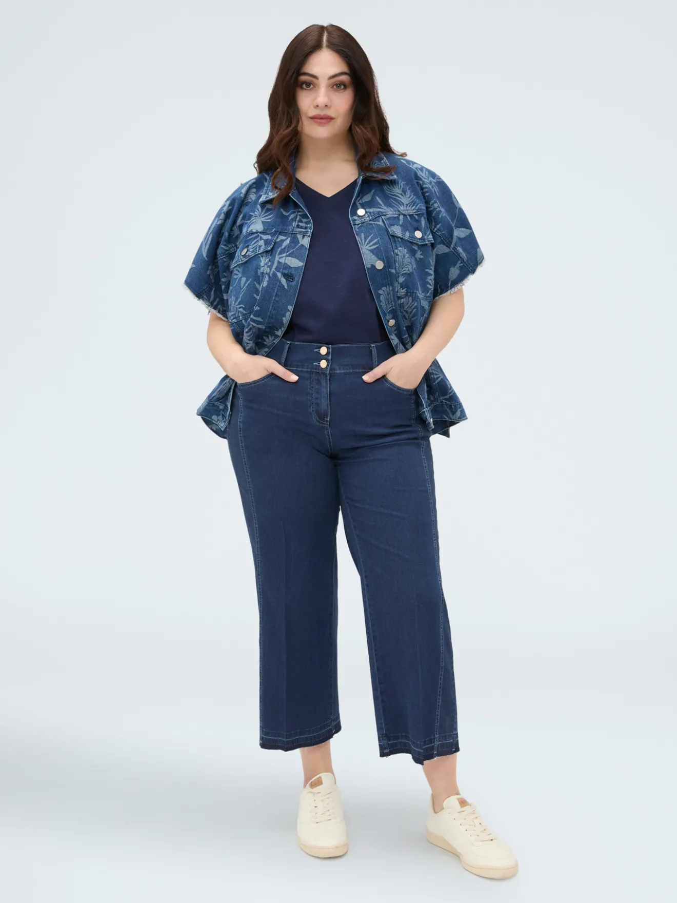 Jeans cropped in denim leggero