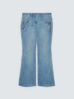 Jeans Flare con ricami floreali