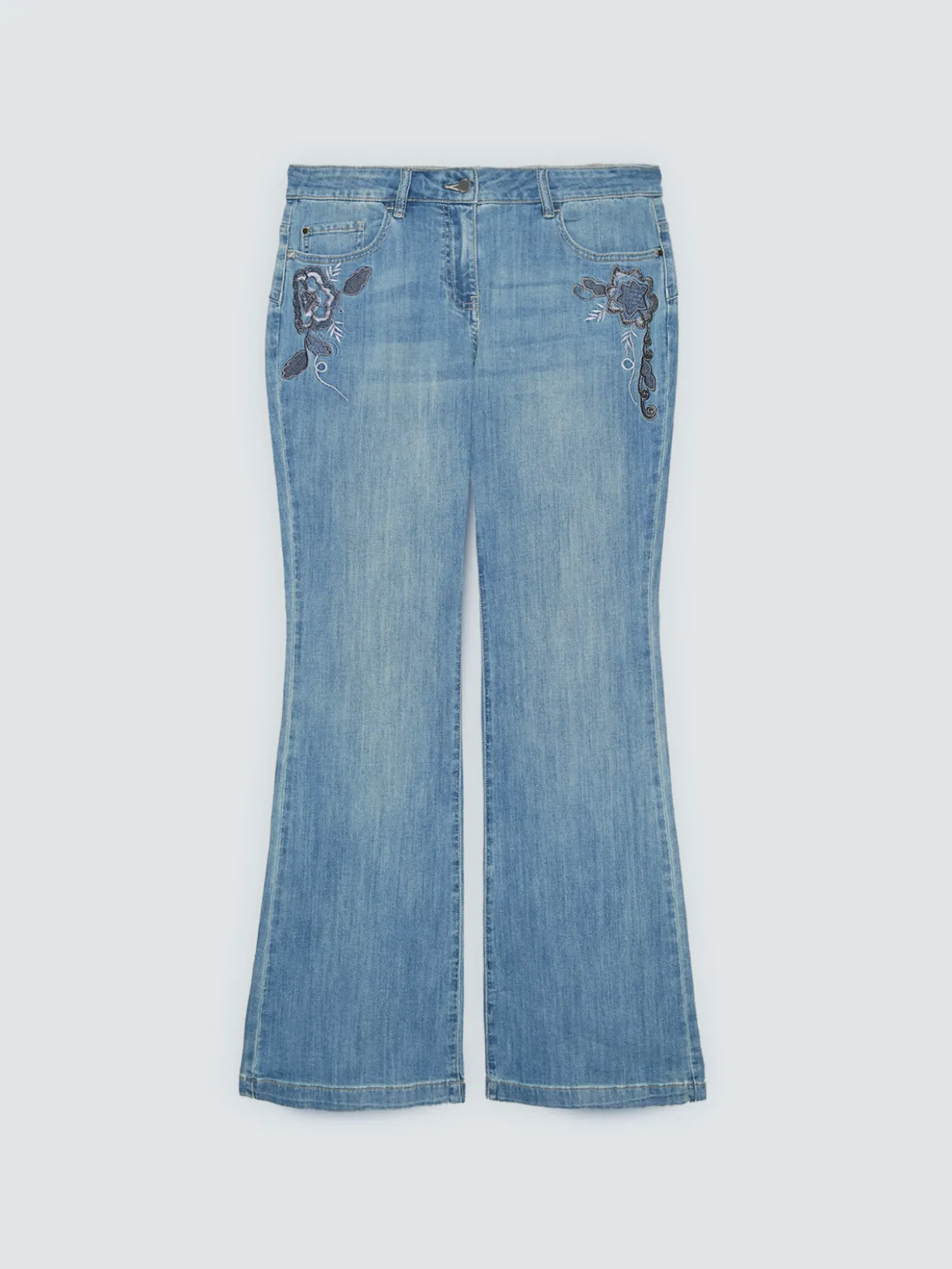 Jeans Flare con ricami floreali