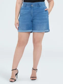 Jeans shorts con vita elasticata