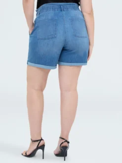Jeans shorts con vita elasticata
