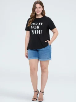 Jeans shorts con vita elasticata