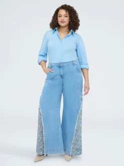 Jeans Wide Leg con inserto bandana