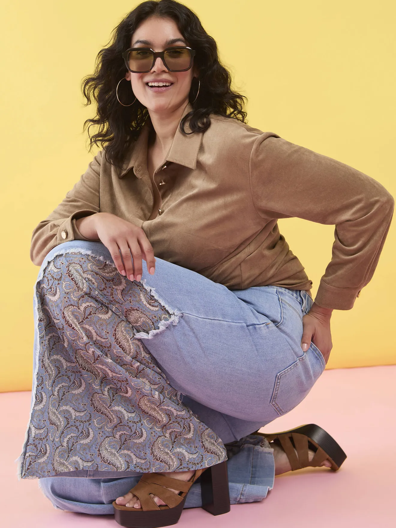 Jeans Wide Leg con inserto bandana