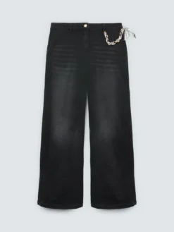 Jeans Wide Leg lavaggio black con charm