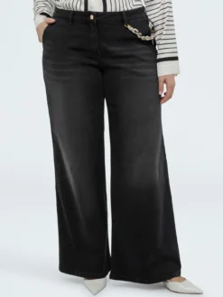 Jeans Wide Leg lavaggio black con charm