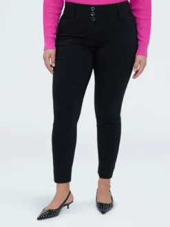 Jeggings in denim black con bottoni decorativi