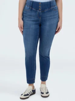 Jeggings in denim con bottoni decorativi