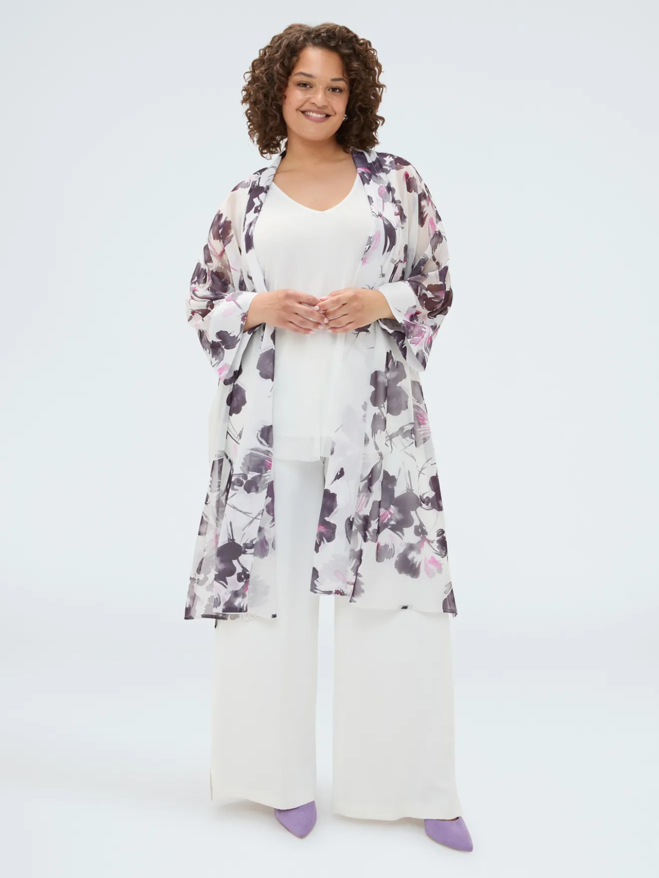 Kaftano in georgette con stampa floreale