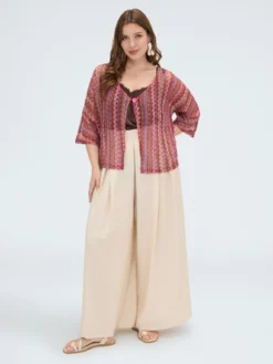 Kimono corto a righe effetto crochet