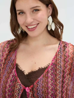 Kimono corto a righe effetto crochet
