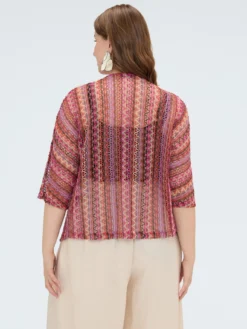Kimono corto a righe effetto crochet
